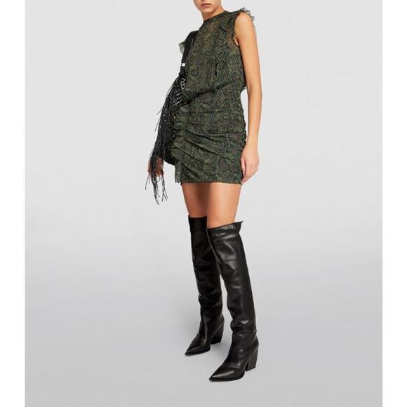 Allsaints Leather Reina Knee-High Boots Angled Block Heel Black Size 36 EU /US 6 - Picture 2 of 14